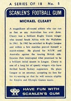 1963 Scanlens NRL #5 Michael Cleary Back
